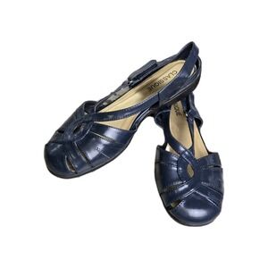 Classique Fisherman Shoes Flats 9.5 Slingback Caged Toe Navy Blue Work Office